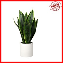 Realistic 16” Artificial Snake Plant in White Ceramic Pot - Perfect for ... - $50.48
