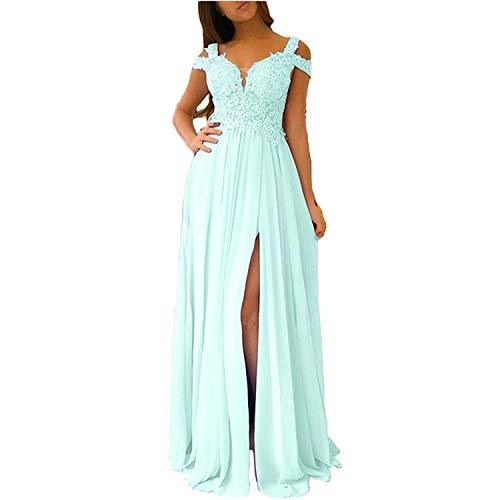 Illusion Top Front Slit Off The Shoulder Sexy Long Evening Prom Dress Aqua US 16
