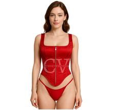 Red Shoulder Straps Overbust zipper Short Corset Custom made Bustier Top - $74.99+