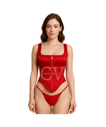 Red Shoulder Straps Overbust zipper Short Corset Custom made Bustier Top - $74.99+