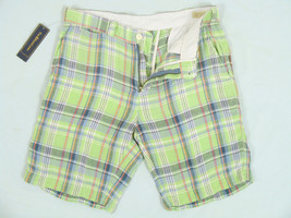 NEW NWT $90 Polo Ralph Lauren Linen Slim GI Fit Shorts!  38  *Lime Green Plaid* - £39.95 GBP