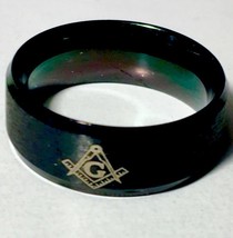 8mm Black Stainless Steel Masonic Fashion Ring Size 9 - £5.60 GBP