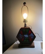 Mid Century Multi color Kaleidoscope wood plastic 3 way Table Lamp vinta... - €64,48 EUR