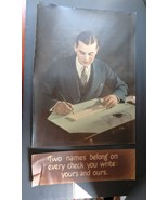 Vtg Banking Propaganda Poster Color Two Names on Every Check Obscure HTF... - $1,104.63 MXN