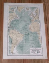 1910 Original Antique Physical Map Of Atlantic Oc EAN / America Europe - £13.62 GBP
