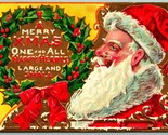 Santa Claus Holly Wreath Merry Xmas Christmas Gilt Embossed DB Postcard I10 - $15.79