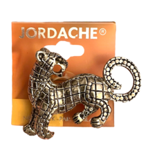 Jordache Panther Cat Brooch Pin Silver Tone Geometric Texture Vintage 2”... - $14.95