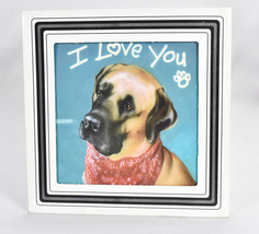 Vintage Carnival Prize I Love You English Mastiff Glass Plaque Tile Mirror 8 x 8 - £27.68 GBP