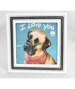 Vintage Carnival Prize I Love You English Mastiff Glass Plaque Tile Mirr... - $659.42 MXN