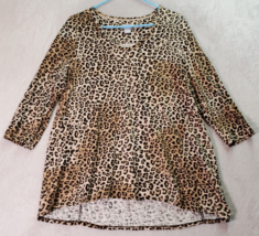 Chico&#39;s Blouse Top Womens Size Large Brown Leopard Print Long Sleeve Round Neck - £15.01 GBP