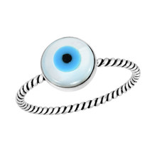 Protective Evil Eye Amulet Twisted Band Sterling Silver Band Ring-6 - £8.14 GBP