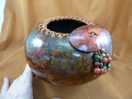 G-12 natural rust red green Gourd bowl beaded display Charlotte Vincent 2012 - £82.20 GBP