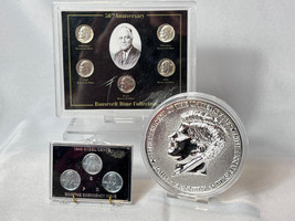 Large Kennedy Coin 1943 Steel Penny Set &amp; 50th Anniv. Roosevelt Dime Collection - £23.67 GBP