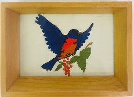 Embroidered Bird With Holly On Silk Stitching Wood Framed Shadow Box Style Frame - £46.19 GBP