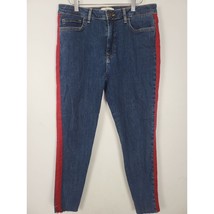 Forever 21 Red Striped Jeans 29 Womens High Rise Skinny Leg Raw Hem Bottoms - £13.44 GBP