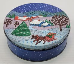 W) Vintage Christmas Village 7" Holiday Metal Tin Container - $7.91