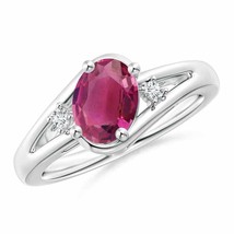 ANGARA 8x6mm Natural Pink Tourmaline and Diamond Split Shank Ring in Silver - £278.06 GBP+