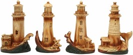 Ebros 3.5&quot;Tall Marine Scenic Lighthouse By The Ocean Set Of 4 Miniature Figurine - £17.53 GBP