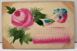 Birthday Greeting Embossed Airbrushed Silk Embellished Beautiful Postcard E6 - £5.60 GBP