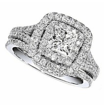 2.2Ct Simulated VVS1 Diamond 14K White Gold Plated Engagement Wedding Bridal Set - £76.08 GBP