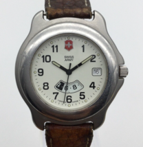 Vtg Swiss Army Officer Watch Men 36mm Silver Tone Date Dual Time New Battery - £156.57 GBP