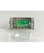 Vintage 14k White Gold Marquise Cut Green Jade Diamond Ring - $3,200.00