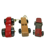 Lot of 3 Wooden Cars Roadsters 2 are Handmade Red Black  Natural Wood - £22.36 GBP