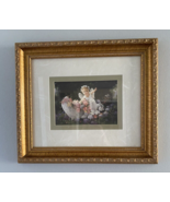 Home and Garden Party Baby Angel Flowers Bassinet Picture Gold Frame 15x13 Vtg - $39.47