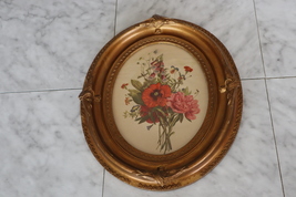Antique oval frame floral print 14.5 x 12 14 wall hanging  1  thumb200