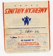 American Airlines Ticket Jacket Flagship to California 1950&#39;s Route Map  - £21.83 GBP