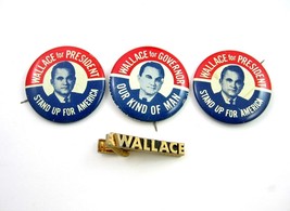 George C. Wallce Vintage Tie Clasp &amp; Presidential 3 Politcal Buttons Pinbacks - £10.38 GBP