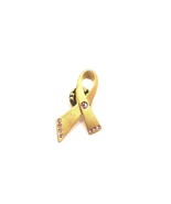 Avon Gold Tone Matte Pink Crystal Ribbon Awareness Lapel Pin - $4.85 CAD