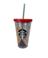 STARBUCKS Christmas Trees Holiday Cold Cup Tumbler, 16oz w/ Lid and Straw - $17.81