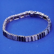 5.20Ct Princess cut Simulated Sapphire &amp;Diamond Bracelet 925 Silver Gold Plated - £179.10 GBP