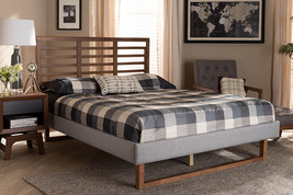 Jasper Light Gray Fabric Ash Walnut Brown Queen Size Platform Bed - $7,940.13 MXN