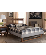 Jasper Light Gray Fabric Ash Walnut Brown Queen Size Platform Bed - $7,786.38 MXN
