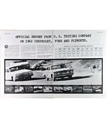OFFICIAL 1962 CHEVROLET REPORT - Ford and Plymouth 1962 Vintage Print Ad... - $15.81