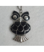 H&amp;M Black Silver Tone Owl Charm Necklace Enamel 16 Inch Chain Fashion Je... - $15.83