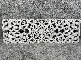 Carved Wood Wall Panel White Rectangle Floral Decoration Sculpture 35.5&quot;x12&quot; - £29.82 GBP