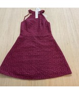 A-line Midi Maroon Wine Lace Pink+Stitch V-back line Straps Choker Colla... - $37.74