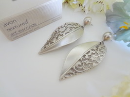 Vintage Avon Textured Art Silver Matte Long Earrings,Silver Earring,Avon Jewelry - £18.31 GBP