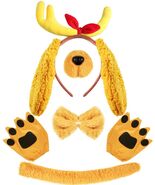 PAJXNJC Deer Antler Headband Set Dog Ears Nose Bow Tie Tail Gloves Yellow - $101.07 MXN