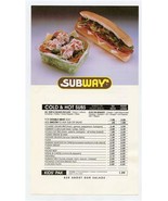 Subway Cold & Hot Subs Menu 1996 Eastern Washington & Idaho - $18.79