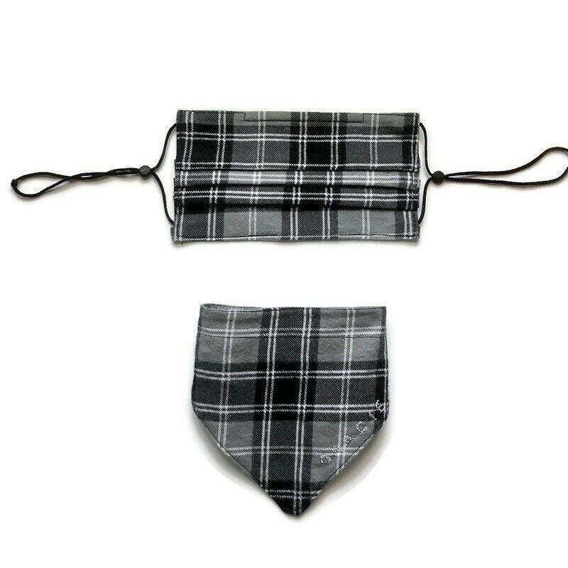 Matching Set Dog Bandana Pleated Face Mask 100% Cotton XS S M L Snap Adjustable