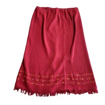 Boho Crepe Embroidered Pencil Elastic Stretch Waist Women Skirt Southwest Fringe - £18.74 GBP