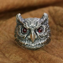 Owl Ring 925 sterling silver Good Luck Wealth Charm amulet Biker Men Ring Gift - £97.73 GBP+