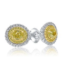 Authenticity Guarantee 
1.16 Ct Oval Cut Double Halo Yellow Diamond Stud... - $1,820.81