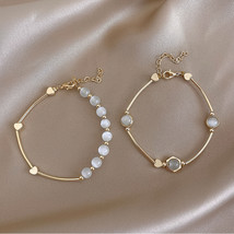 Classic Opal Round Bead Heart-Shaped Metal Bracelets For Woman Korean Fashion Je - £11.98 GBP