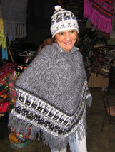 Gray poncho &amp; Hat made of Alpacawool,outerwear - £68.95 GBP