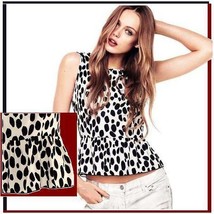 Soft Cotton Chiffon Spotted Black and White Leopard Tank Top with Back Zip Up - £35.05 GBP